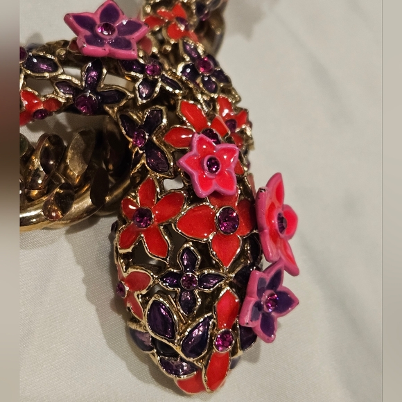 VINTAGE ROBERTO CAVALLI CRYSTAL PINK FLORAL SNAKE COLLAR NECKLACE - Picture 3 of 8